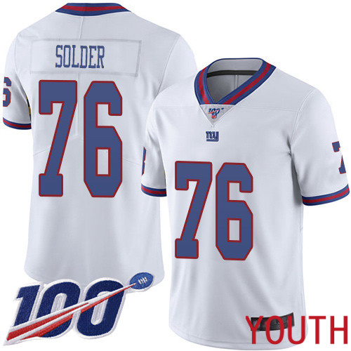 Youth New York Giants #76 Nate Solder Limited White Rush Vapor Untouchable 100th Season Football NFL Jersey
